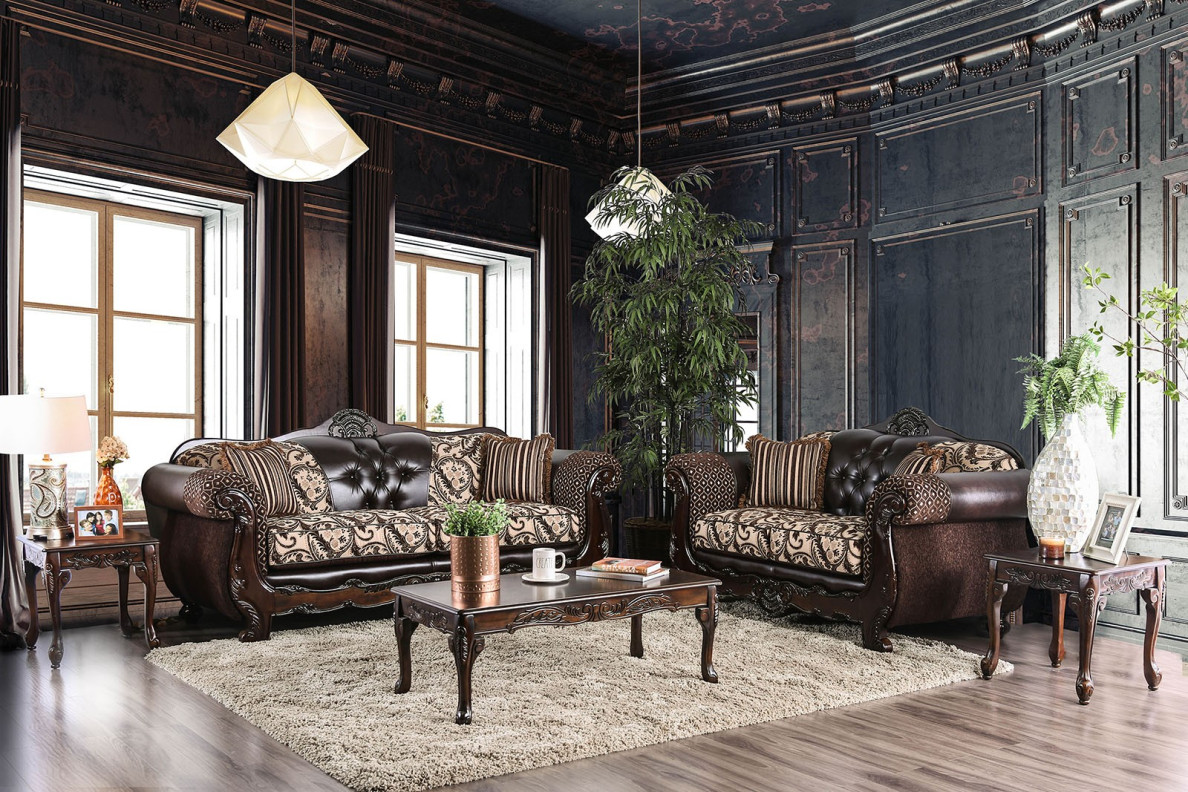 SM6416 Traditional Living Room Light Brown / Dark Brown. Quirino Collection by Furniture of America