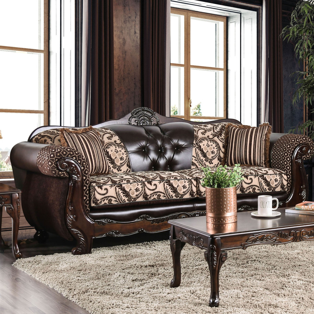 SM6416 Traditional Living Room Light Brown / Dark Brown. Quirino Collection by Furniture of America