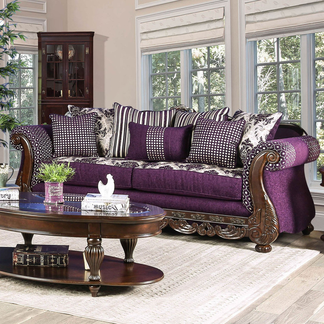 Emilia Purple / Silver Chenille Traditional Living Room American Made