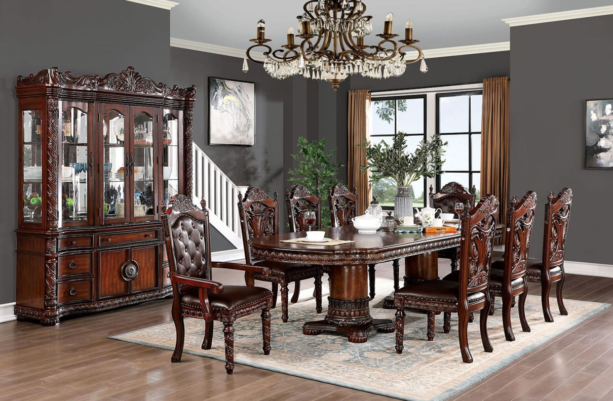 Canyonville Brown Cherry / Dark Brown 7Pc Dining Set Traditional Collection & Style Classical Design.