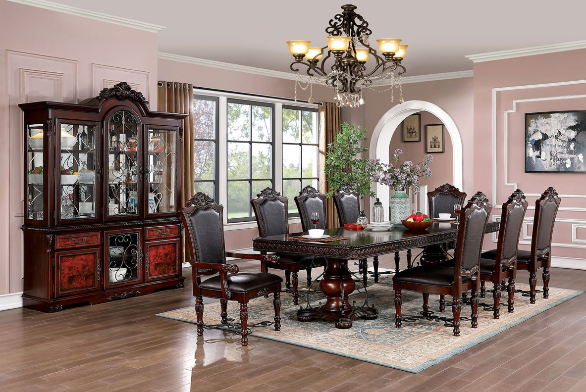CM3147T 7Pc Dining Set Cherry / Dark Brown Picardy Collection By Furniture of America