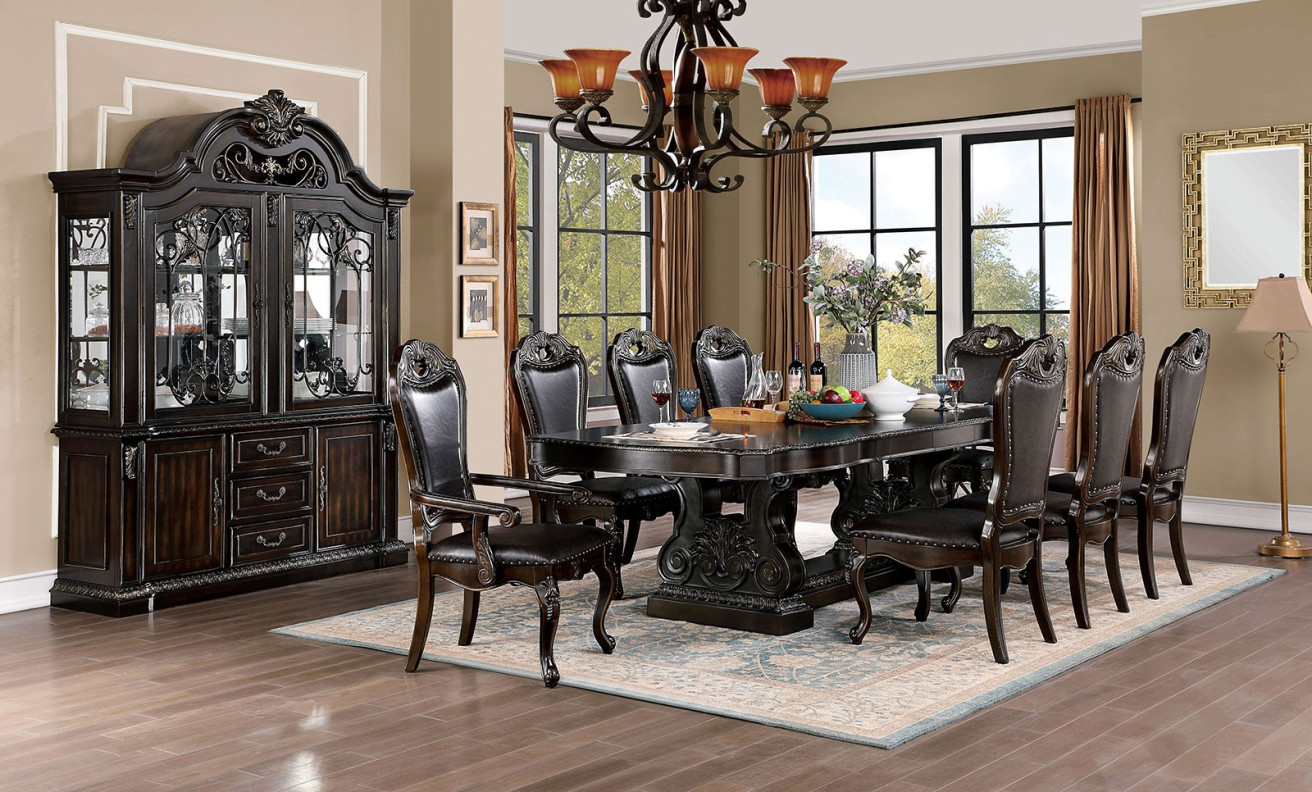 CM3146T  7Pc Dining Set Walnut / Dark Brown Traditional Lombardy Collection by Furniture of America
