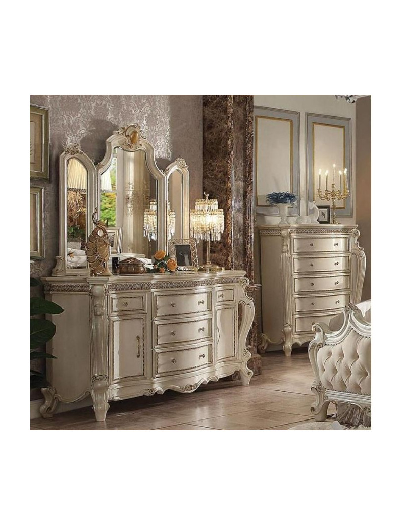 27880Q Fabric & Antique Pearl Finish Bedroom Set Acme Picardy Collection
