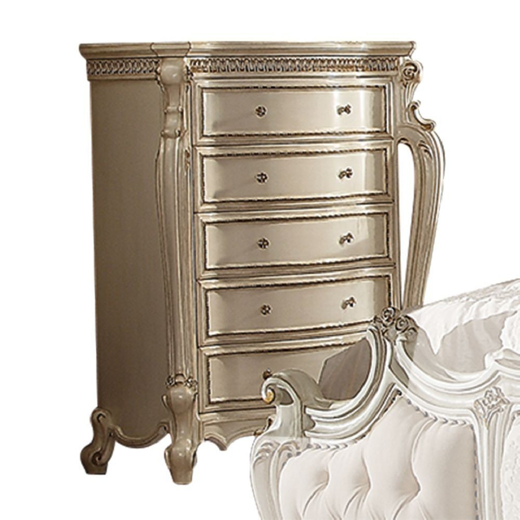 27880Q Fabric & Antique Pearl Finish Bedroom Set Acme Picardy Collection
