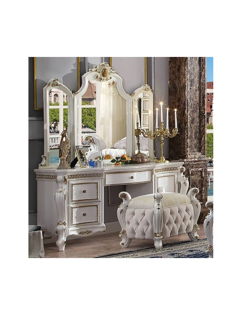 27880Q Fabric & Antique Pearl Finish Bedroom Set Acme Picardy Collection