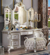 27880Q Fabric & Antique Pearl Finish Bedroom Set Acme Picardy Collection