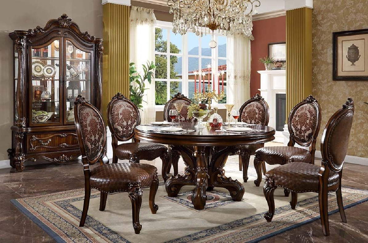 DN01391 5PC PU & Cherry Oak Finish Dining Set Versailles Collection By Acme Furniture