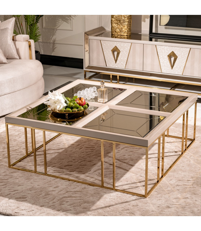 Cocktail Table Shimmer Ivory Carmela Collection By Michael Amini. LFR-CRMA201-141