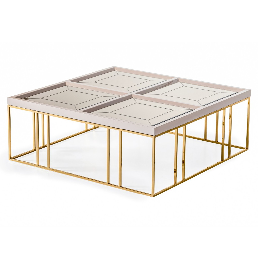Cocktail Table Shimmer Ivory Carmela Collection By Michael Amini. LFR-CRMA201-141