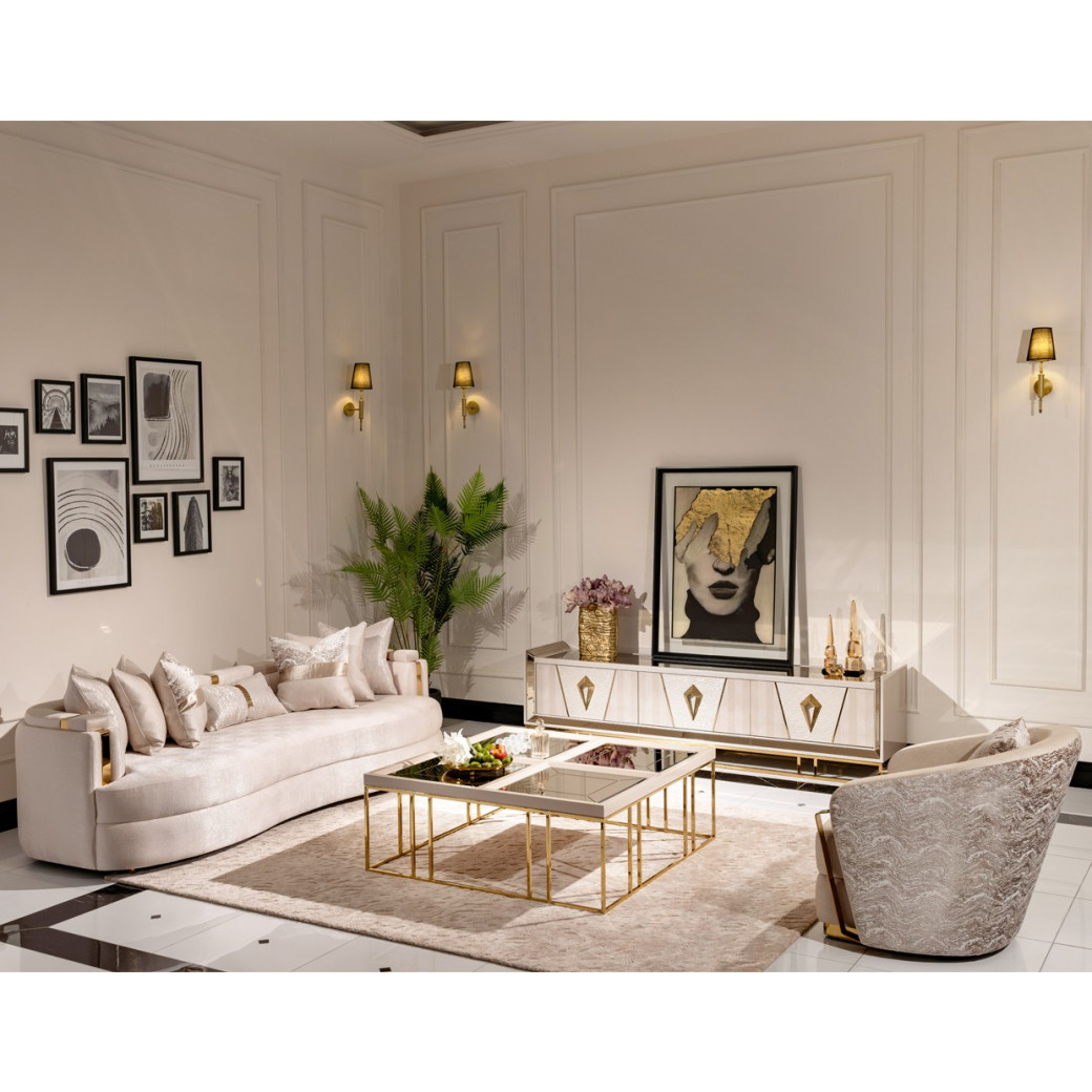 Cocktail Table Shimmer Ivory Carmela Collection By Michael Amini. LFR-CRMA201-141