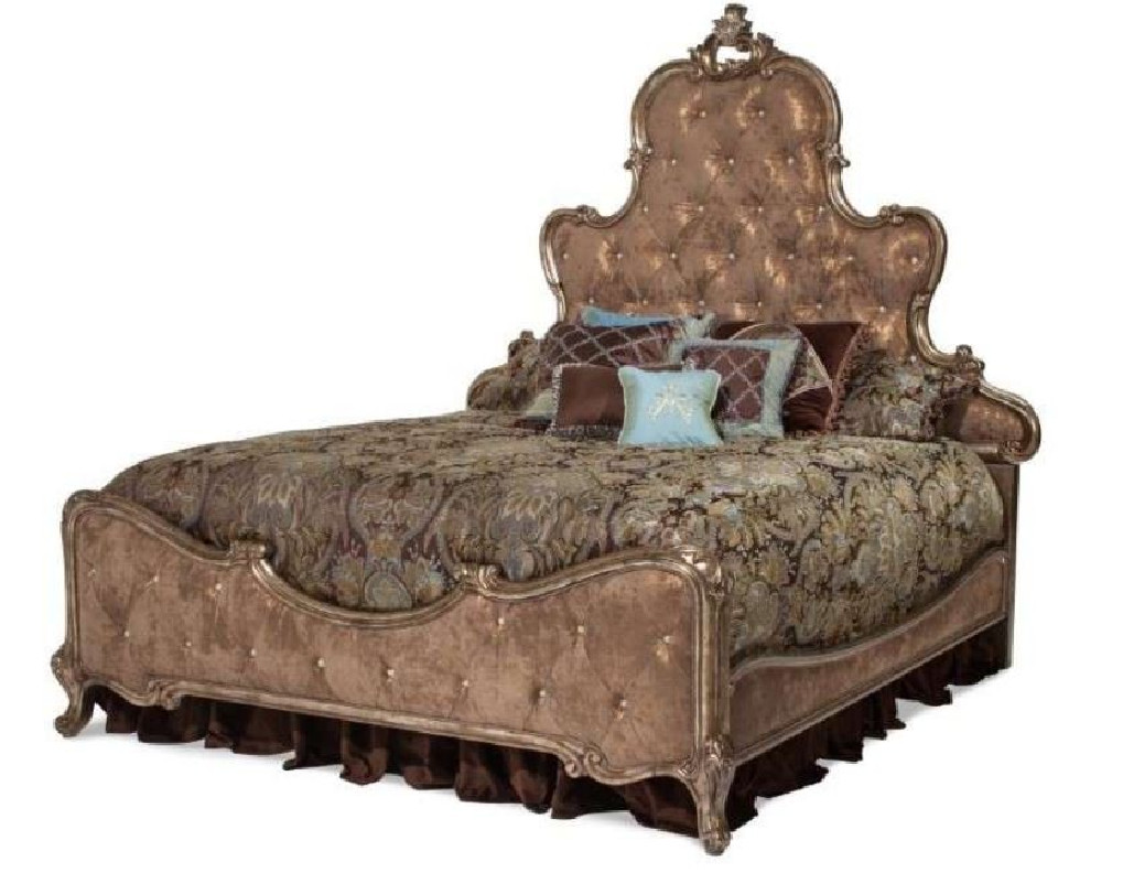 Cal King Panel Bed w/Brown Fabric Platine de Royale Collection By Michael Amini