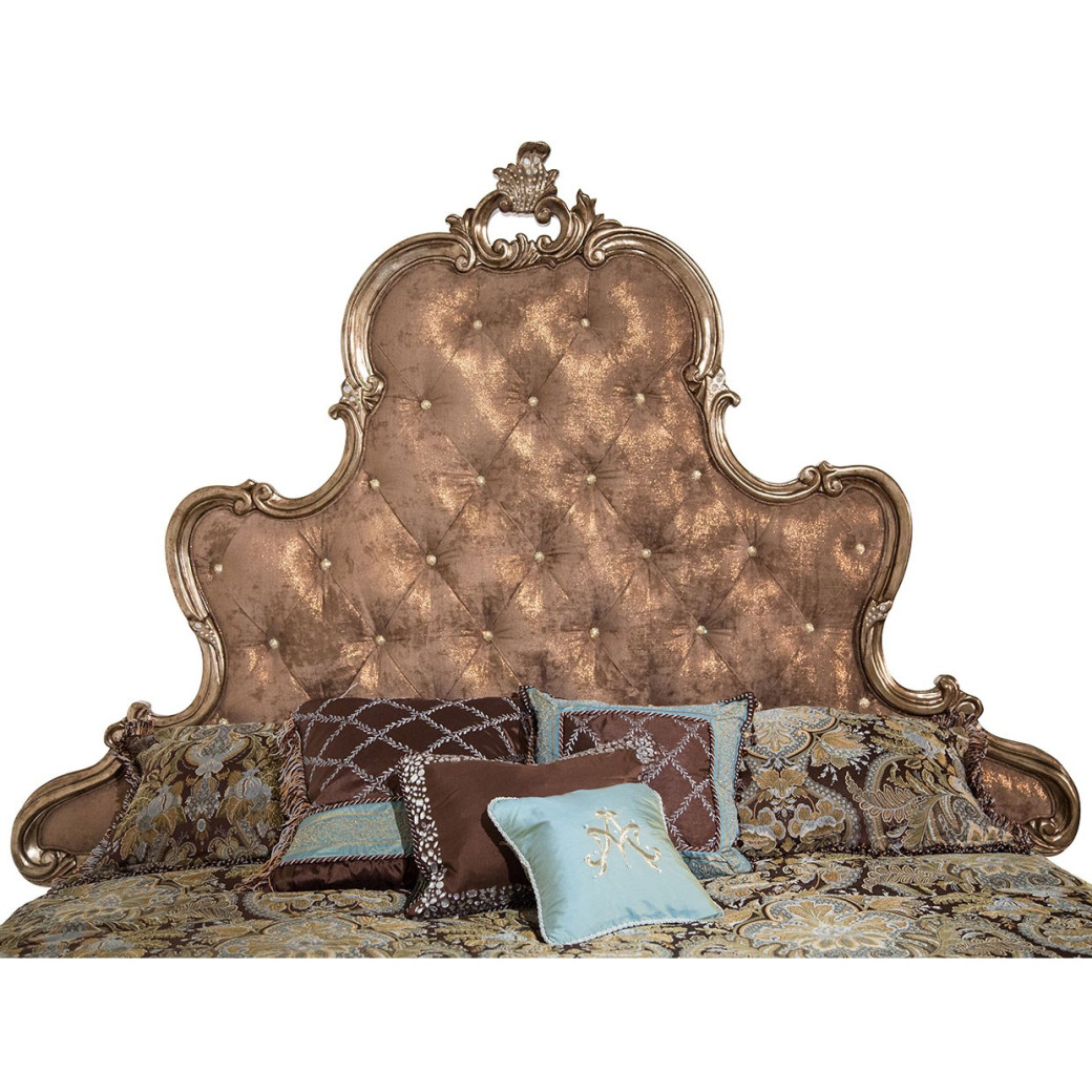 Cal King Panel Bed w/Brown Fabric Platine de Royale Collection By Michael Amini