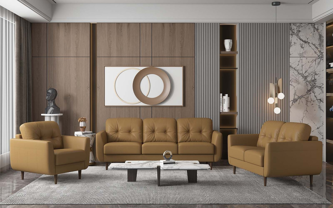 54955 2PC Leather Sofa & Loveseat Camel Finish Radwan Collection By Acme Furniture