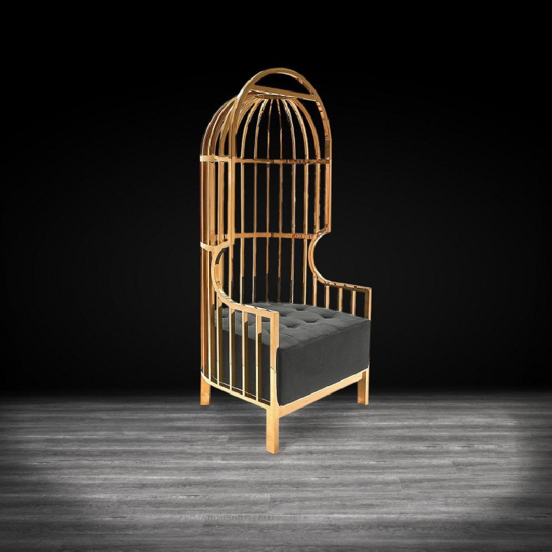 Cage Titanium Gold Arm Chair | Black By Roberto Grassie