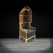 Cage Titanium Gold Arm Chair | Black By Roberto Grassie