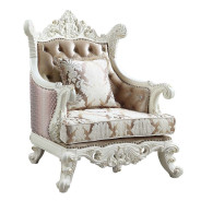 LV00805 Accent Chair Fabric & Antique White Finish Vanaheim Collection By Acme Furniture