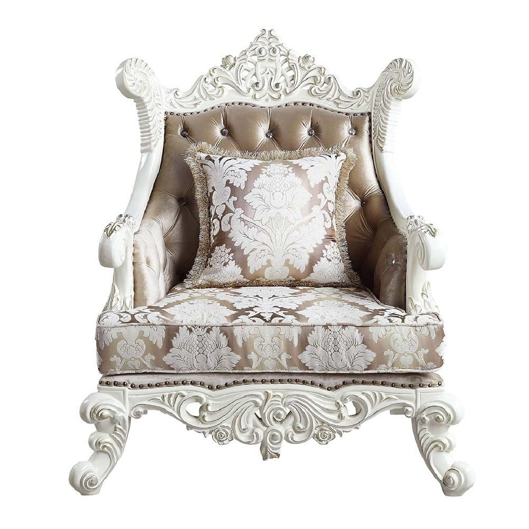 LV00805 Accent Chair Fabric & Antique White Finish Vanaheim Collection By Acme Furniture