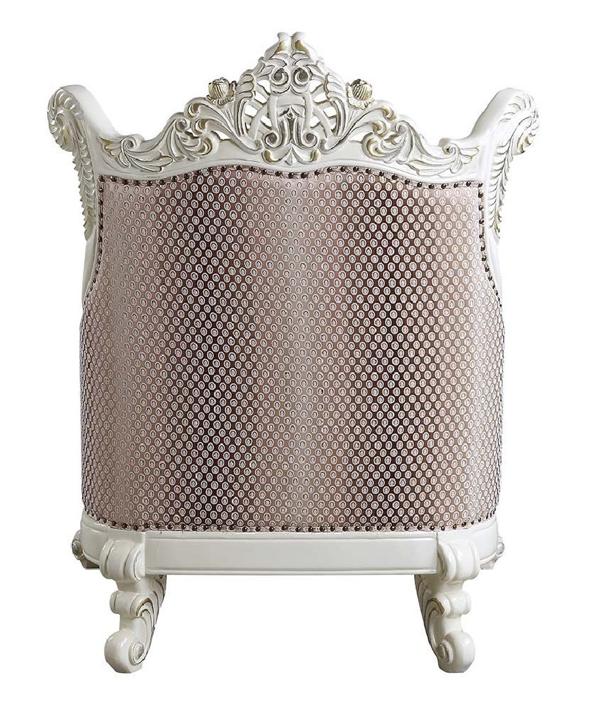 LV00805 Accent Chair Fabric & Antique White Finish Vanaheim Collection By Acme Furniture