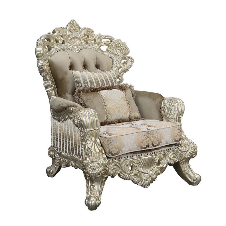 LV01207 Chair W/2 Pillows Velvet, Fabric & Antique Gold Finish Sorina Collection By Acme Furniture