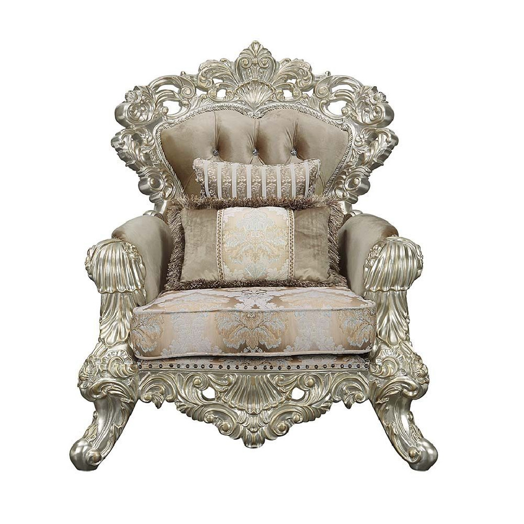 LV01207 Chair W/2 Pillows Velvet, Fabric & Antique Gold Finish Sorina Collection By Acme Furniture