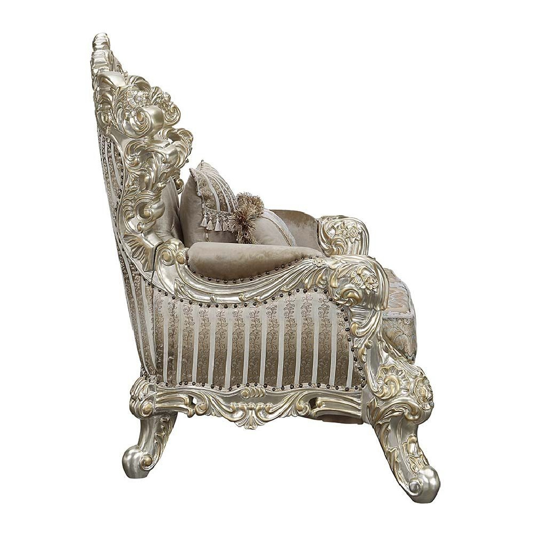LV01207 Chair W/2 Pillows Velvet, Fabric & Antique Gold Finish Sorina Collection By Acme Furniture