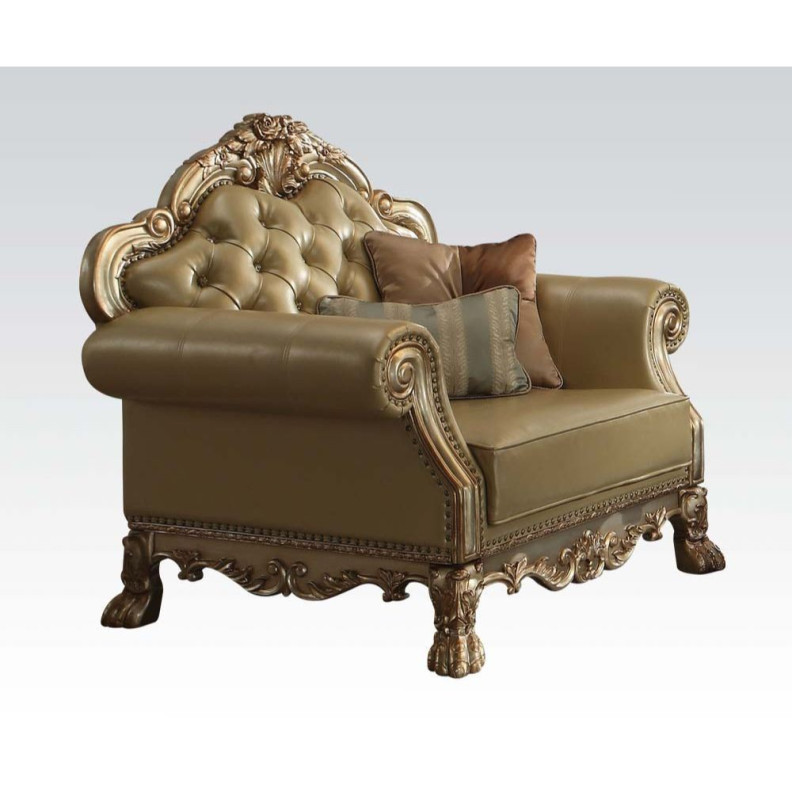 53162 Accent Chair Bone PU & Dresden Gold Patina finish By Acme Furniture