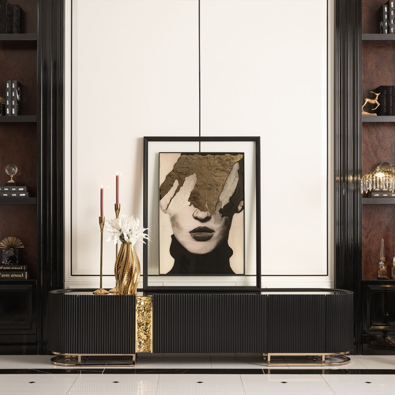 LFR-LSBN081-826 Media Cabinet Silken Matte Black Lisbon Collection By Michael Amini