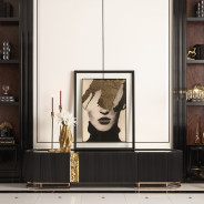 LFR-LSBN081-826 Media Cabinet Silken Matte Black Lisbon Collection By Michael Amini