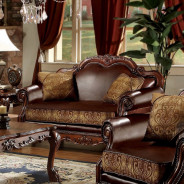 15162 Accent Chair Brown PU & Cherry Finish Dresden Collection By Acme Furniture