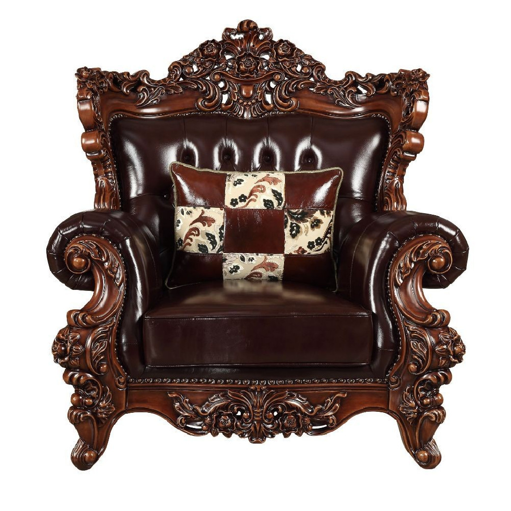 53072 Accent Chair Espresso Top Grain Leather/ Walnut Finish Forsythia Collection By Acme Furniture