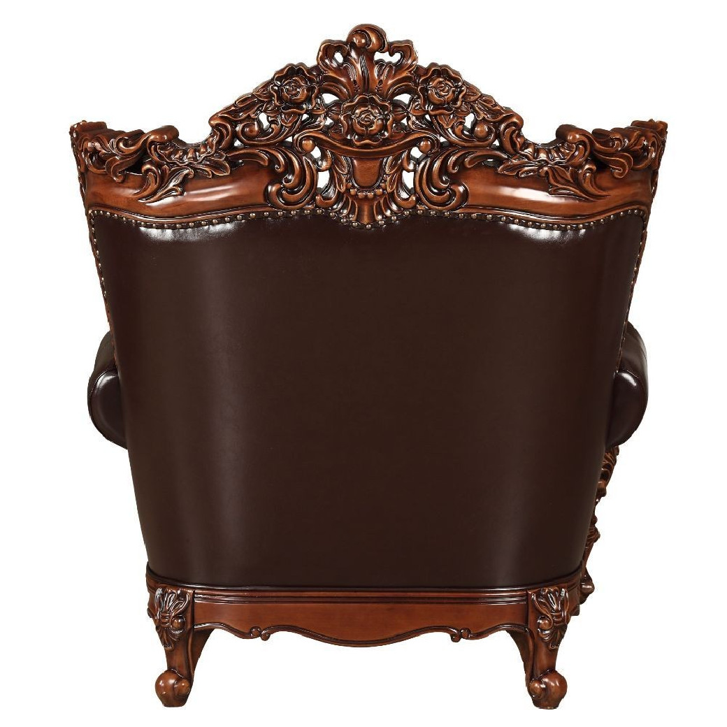 53072 Accent Chair Espresso Top Grain Leather/ Walnut Finish Forsythia Collection By Acme Furniture