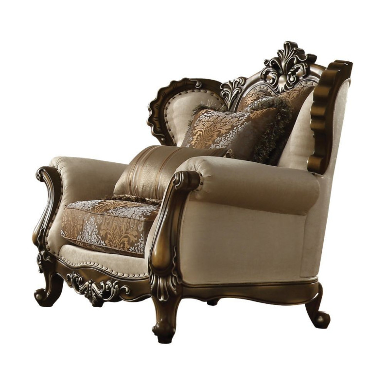 52117 Tan Pattern Fabric Antique Oak Finish Accent Chair Latisha Collection by Acme Furniture