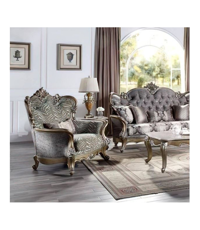 LV00301 Fabric & Antique Bronze Finish Accent Chair Elozzol Collection By Acme Furniture