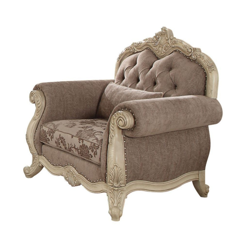 56022 Accent Chair Gray Fabric /Antique White Finish Ragenardus Collection By Acme Furniture