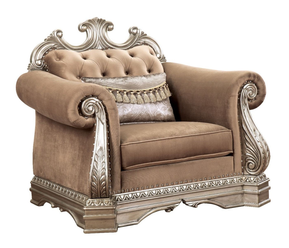 56932 Velvet & Antique Silver Finish Accent Chair Northville Collection By Acme Furniture