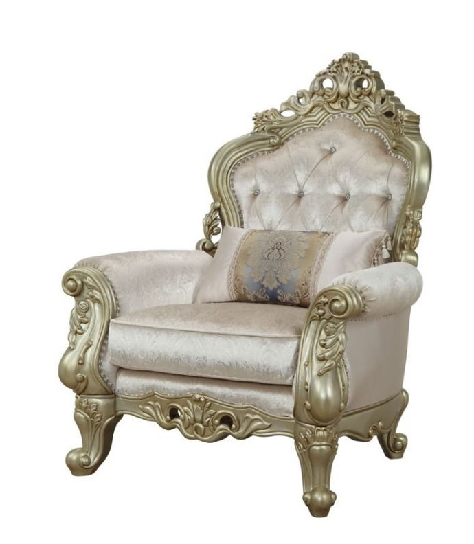 52442 Antique White Finish/ Cream Fabric Accent Chair Grossed Collection by Acme Furniture