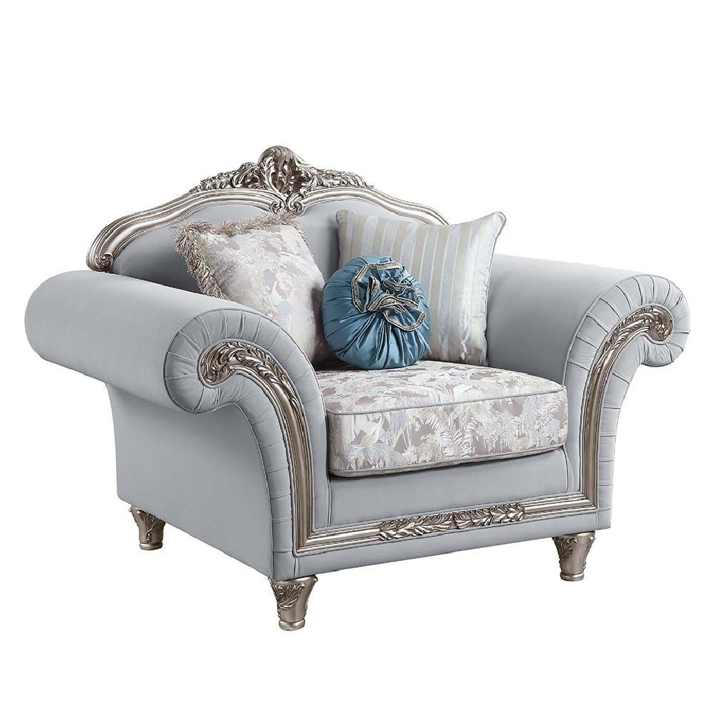 LV01114 Light Gray Linen & Platinum Finish Accent Chair Pelumi Collection By Acme Furniture