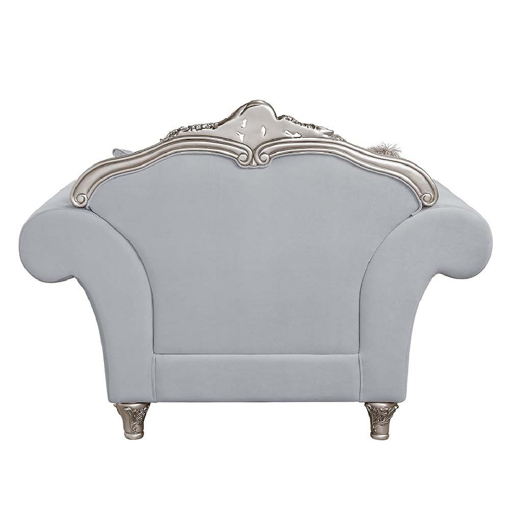 LV01114 Light Gray Linen & Platinum Finish Accent Chair Pelumi Collection By Acme Furniture