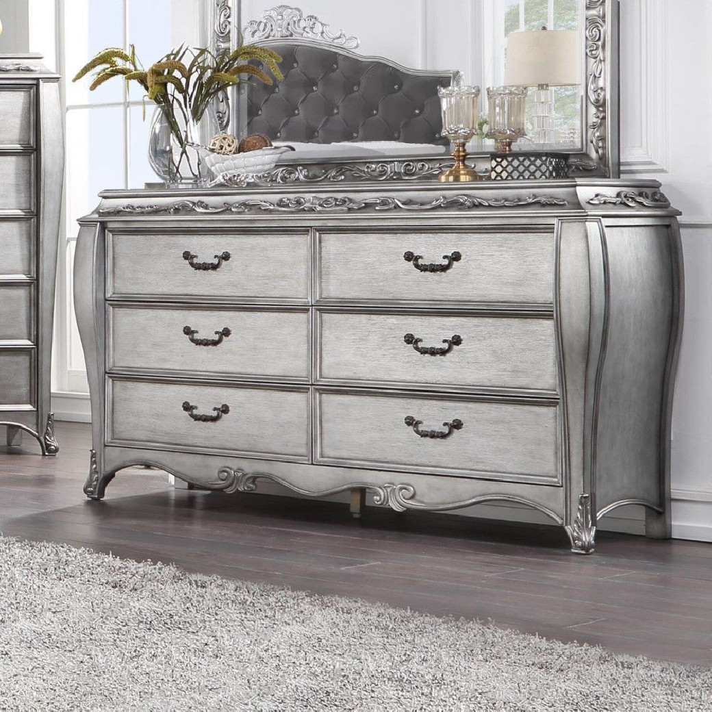 22140Q Fabric & Vintage Platinum Finish Bed Leonora Collection By Acme Furniture
