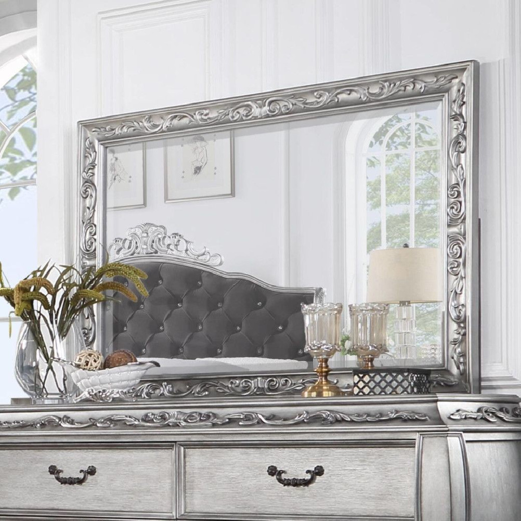 22140Q Fabric & Vintage Platinum Finish Bed Leonora Collection By Acme Furniture