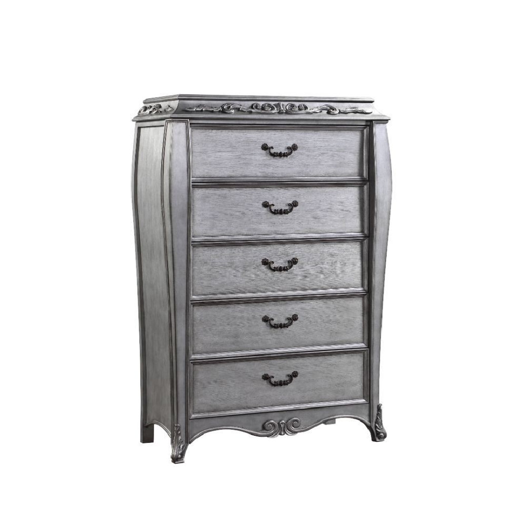22140Q Fabric & Vintage Platinum Finish Bed Leonora Collection By Acme Furniture
