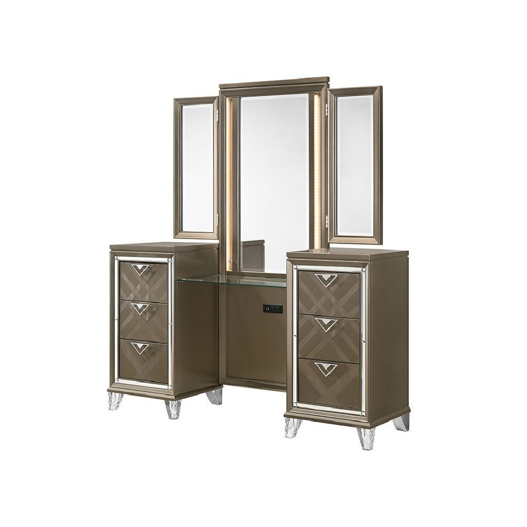 25327 Dark Champagne Finish Vanity & Mirror Skylar Collection By Acme Furniture