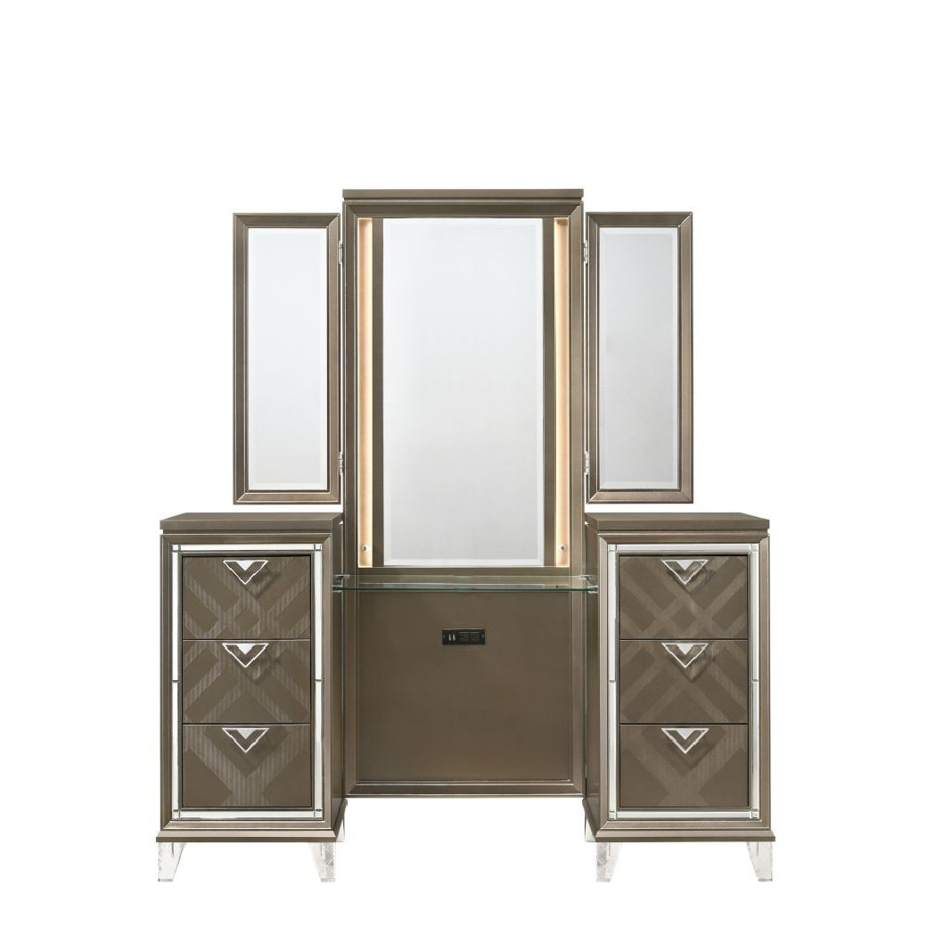 25327 Dark Champagne Finish Vanity & Mirror Skylar Collection By Acme Furniture