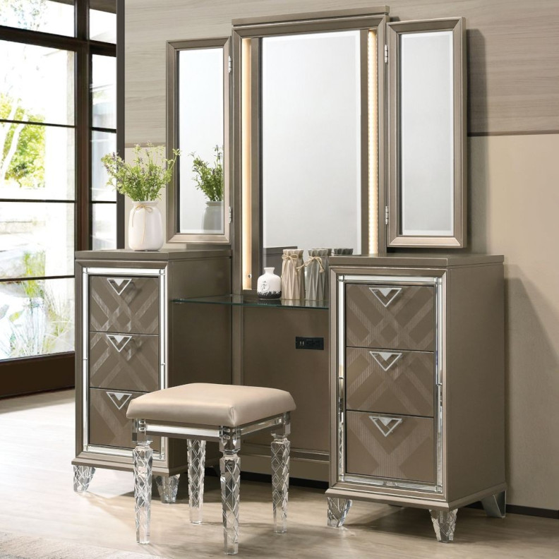 25327 Dark Champagne Finish Vanity & Mirror Skylar Collection By Acme Furniture