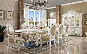 61130 7PC PU & Bone White Finish Dining Set Versailles Collection By Acme Furnitiure