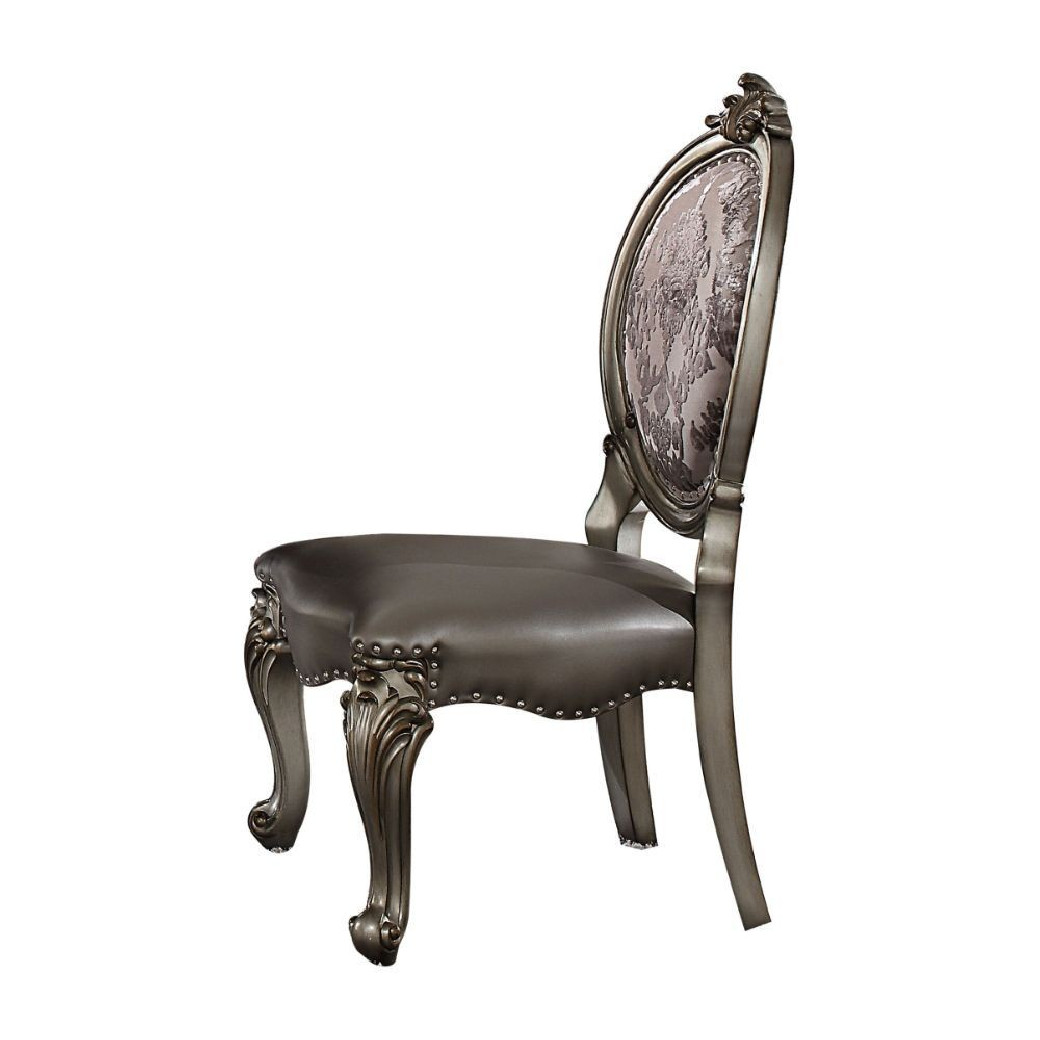 66820 7PC Dining Set Versailles Silver Antique Platinum Collection By Acme Furniture