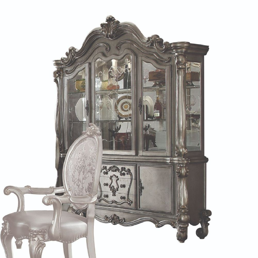 66820 7PC Dining Set Versailles Silver Antique Platinum Collection By Acme Furniture