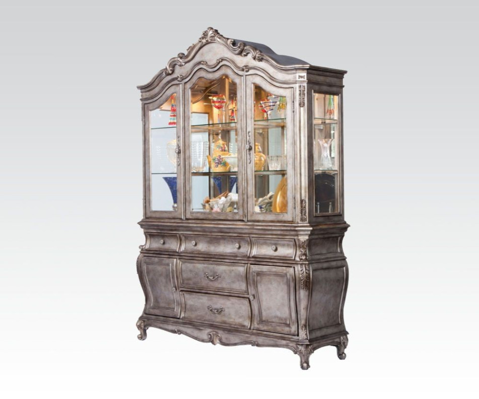 60544 Antique Platinum Finish Hutch & Buffet Chantelle Collection By Acme Furniture
