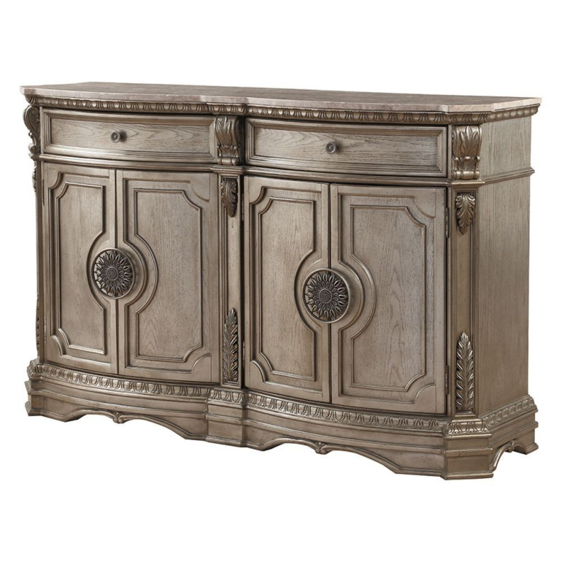 66925 Antique Silver Finish Server w/Marble Top Northville Collection By Acme Furniture