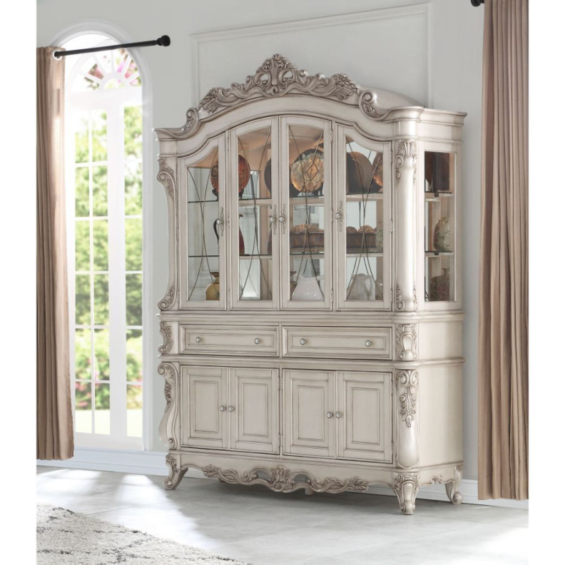 67444 Antique White Finish Hutch & Buffet Gorsedd  Collection By Acme Furniture